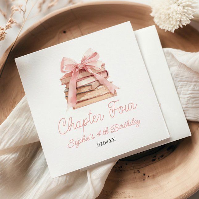 Chapter Three Pink Bow Books 4th Birthday Party Serviette (Von Creator hochgeladen)