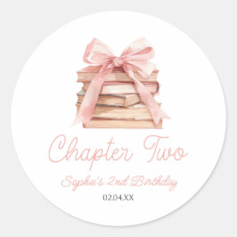 Chapter Two Pink Bow Books 2nd Birthday Party Runder Aufkleber