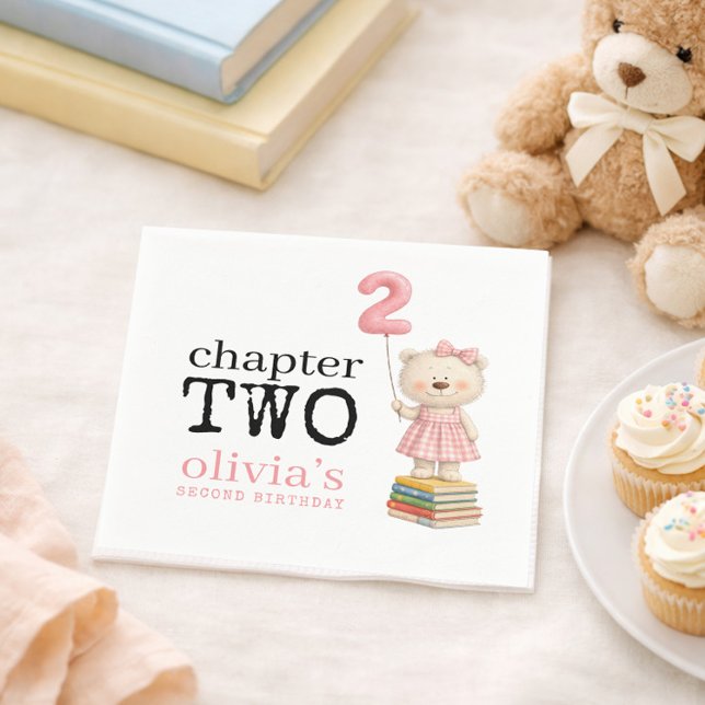 Chapter Two Teddy Bear Books Girl 2nd Birthday Serviette (Von Creator hochgeladen)