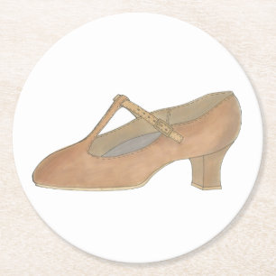 Charakter Tan T-Strap Dance Shoe Geburtstagsparty Runder Pappuntersetzer