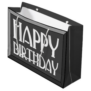 Charcoal Beveled Happy Birthday Art Deco Große Geschenktüte