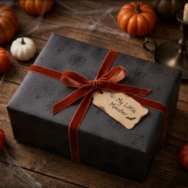 Charcoal Black Spider Web Halloween Geschenkpapier (Von Creator hochgeladen)