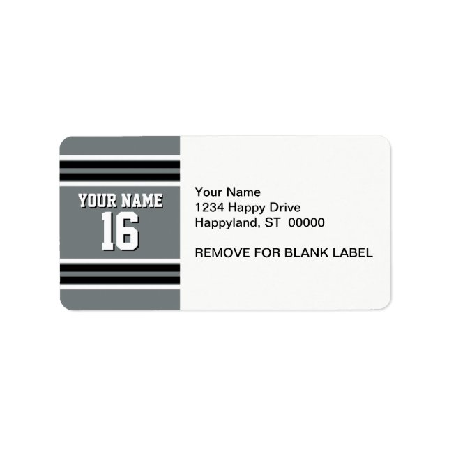 Charcoal Black Whit Team Jersey Name Adressaufkleber (Vorne)