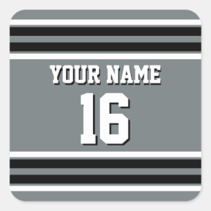 Charcoal Black Whit Team Jersey Name Quadratischer Aufkleber