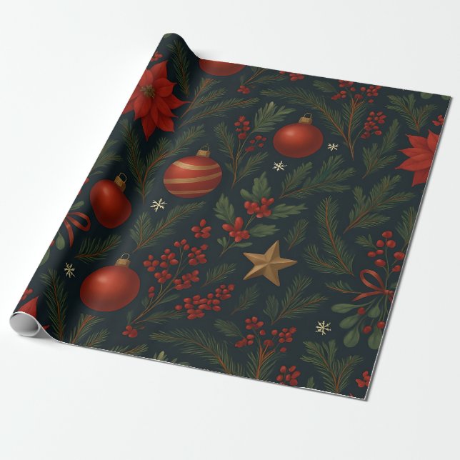 Charcoal Bloom - Charcoal Floral Holiday Geschenkpapier (Ungerollt)