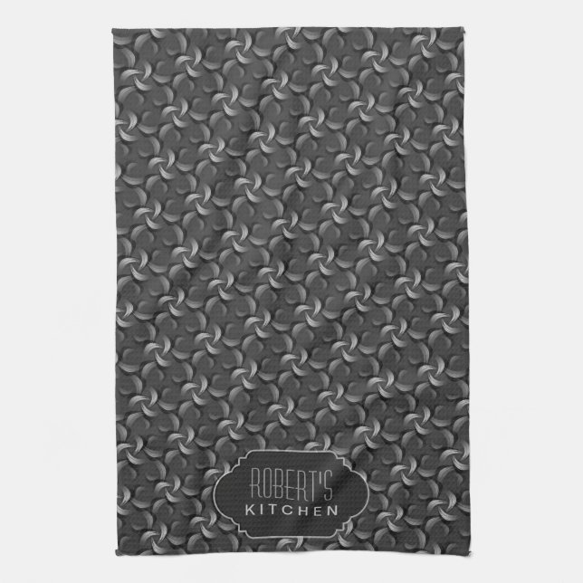 Charcoal Blume Muster Monogram Kitchen Tee Tuch (Vertikal)