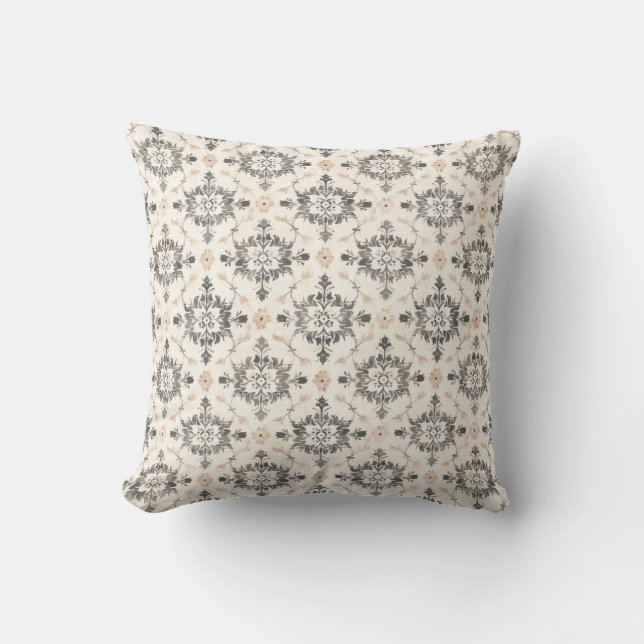 Charcoal & Blush French Damask Throw Pillow Kissen (Vorderseite)