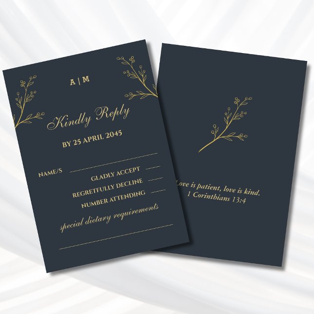Charcoal Botanical Christian Wedding RSVP  (Von Creator hochgeladen)