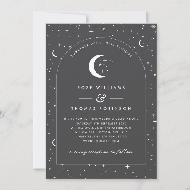 Charcoal Celestial Arched Wedding Invitation Foto Einladung (Vorderseite)