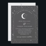 Charcoal Celestial Arched Wedding Invitation Foto Einladung<br><div class="desc">Eine himmlische Hochzeitseinladung mit Sternenmoon und kohlegrauem Hintergrund,  weißer Text mit Elementen. Sie können auch Ihr eigenes Foto auf der Rückseite hinzufügen. Passen Sie die Farbe des Sternmusters,  des Hintergrunds,  des Bogenfüllens und des Mondelements an!</div>