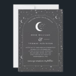 Charcoal Celestial Arched Wedding Invitation Foto Einladung<br><div class="desc">Eine himmlische Hochzeitseinladung mit Sternenmoon und kohlegrauem Hintergrund,  weißer Text mit Elementen. Sie können auch Ihr eigenes Foto auf der Rückseite hinzufügen. Passen Sie die Farbe des Sternmusters,  des Hintergrunds,  des Bogenfüllens und des Mondelements an!</div>