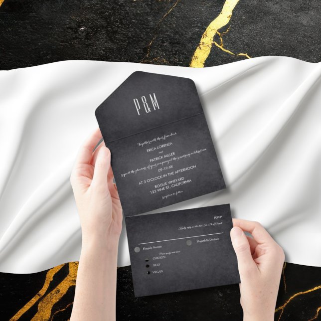 Charcoal Chalk Minimalistisch Elegantenschrift All In One Einladung (Von Creator hochgeladen)