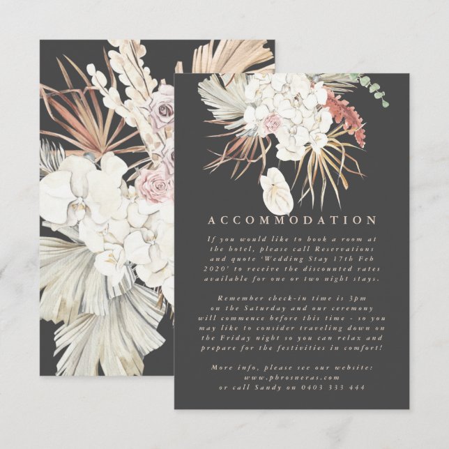 Charcoal Cream Pampas Grass Floral Jungle Wedding Begleitkarte (Vorne/Hinten)