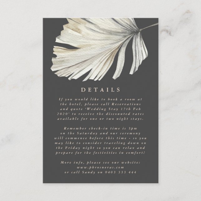 Charcoal Cream Pampas Grass Floral Jungle Wedding Begleitkarte (Vorderseite)