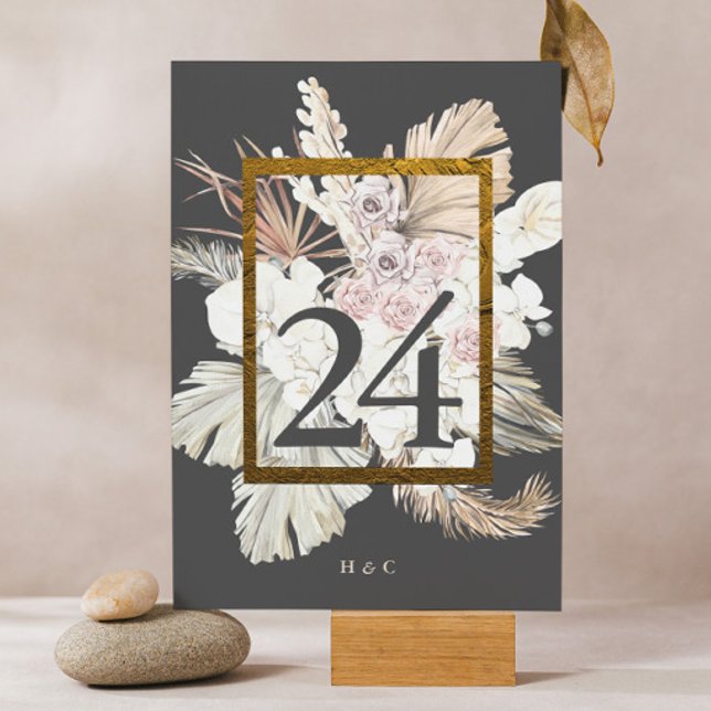Charcoal Cream Pampas Grass Floral Jungle Wedding Tischnummer (Von Creator hochgeladen)