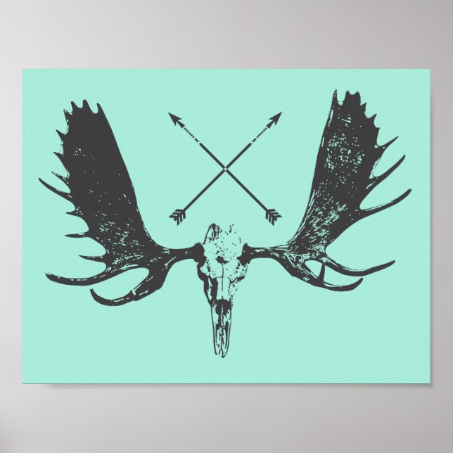 Charcoal Elch Skull Art Hunter / Boho Poster (Vorne)