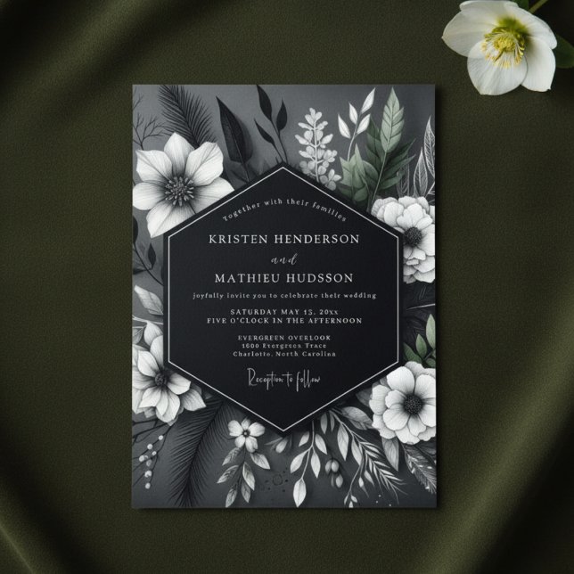 Charcoal Floral Opulent Wedding Einladung (Von Creator hochgeladen)
