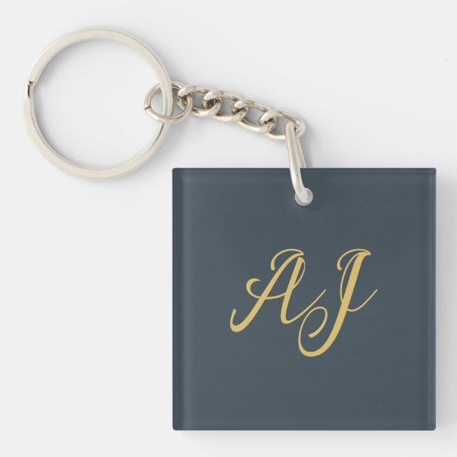 Charcoal Gold Color Monogram Professional Initial Schlüsselanhänger (Vorderseite)