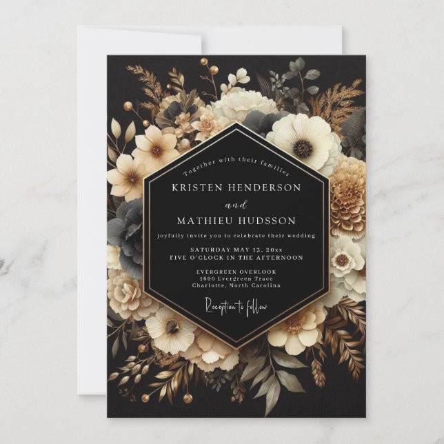 Charcoal Gold Nocturne Wedding Einladung (Vorderseite)