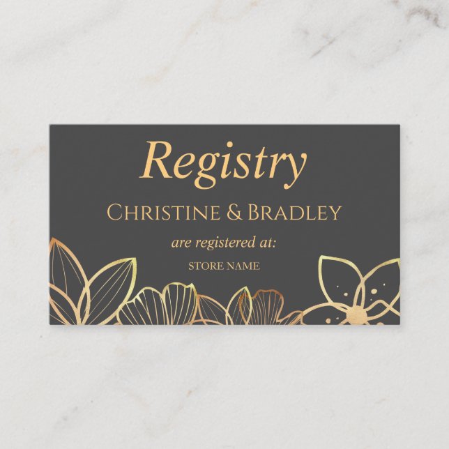 Charcoal & Gold Wedding Registry Begleitkarte (Vorderseite)