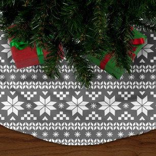 Charcoal Gray and White Fair Isle Pattern Polyester Weihnachtsbaumdecke