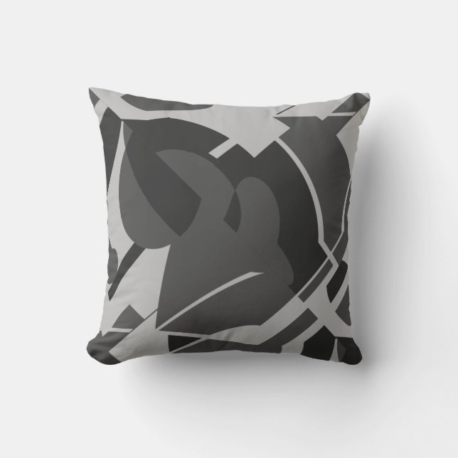 Charcoal Gray Black Bold Abstraktes Motif wirbeln Kissen (Vorderseite)