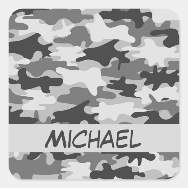 Charcoal Gray Camouflage Camouflage Name Personali Quadratischer Aufkleber (Vorderseite)