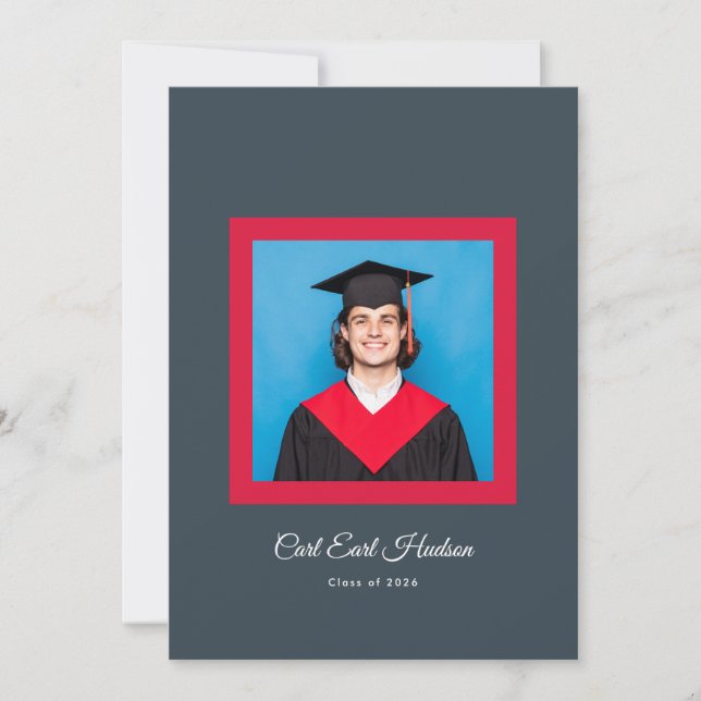 Charcoal Gray Crimson White High School Photo Grad Ankündigung (Vorderseite)