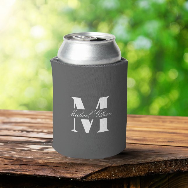 Charcoal Gray | Custom Monogram Wedding Groomsmen  Dosenkühler (Elegant Charcoal Gray Personalized Groomsmen Can Cooler)