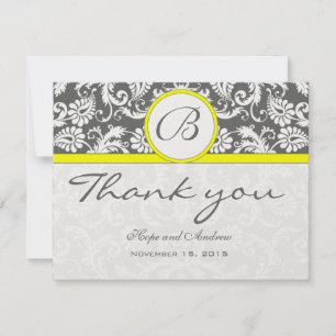Charcoal Gray Damask Yellow Wedding Dankeschön Kar Dankeskarte