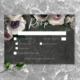 Charcoal Gray Elegant Floral Modernes Hochzeitsess RSVP Karte