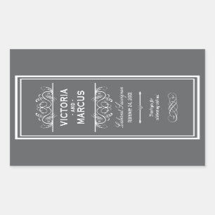 Charcoal Gray Elegant Wedding Monogram Wine Flasch Rechteckiger Aufkleber