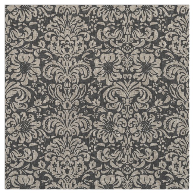 Charcoal Gray Floral Damask Stoff (Muster)
