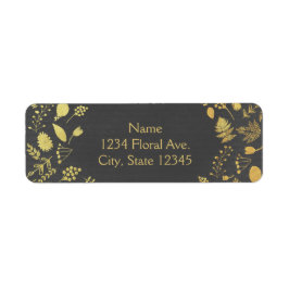 Charcoal Gray & Gold Floral Wedding Address Labels