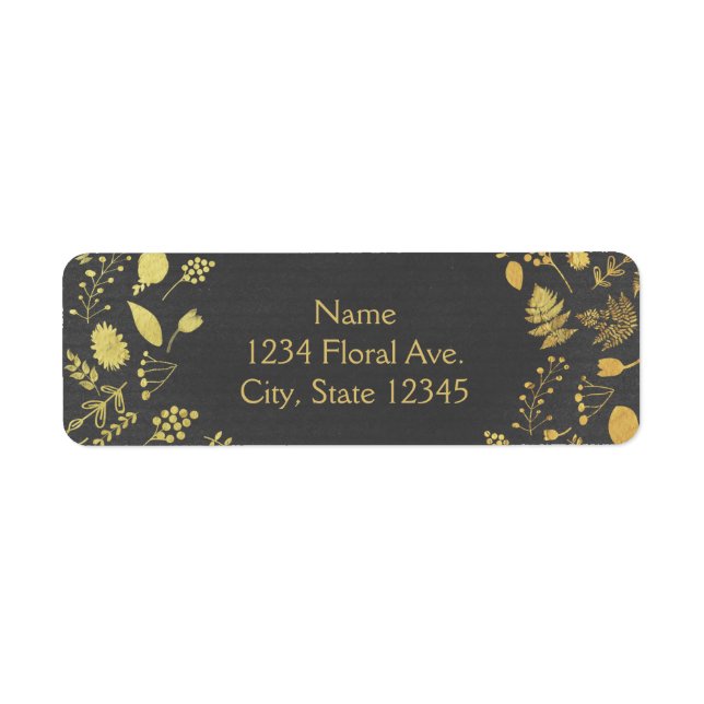 Charcoal Gray & Gold Floral Wedding Address Labels (Vorne)