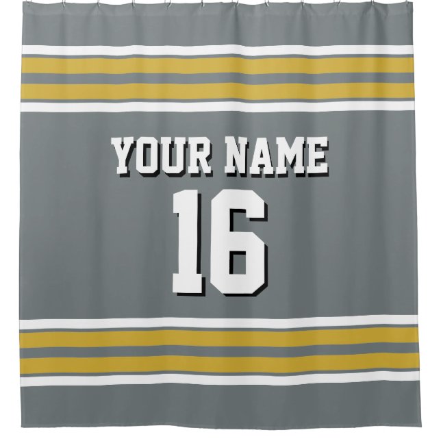 Charcoal Gray Gold White Stripes Sports Jersey Duschvorhang (Vorderseite)