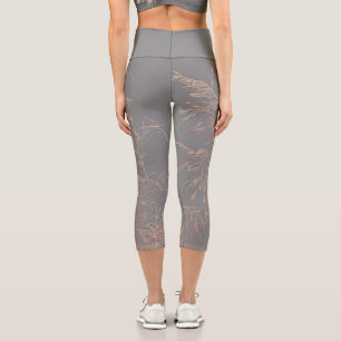 Charcoal Gray Golden Tree Brunches Sky Capri Leggings