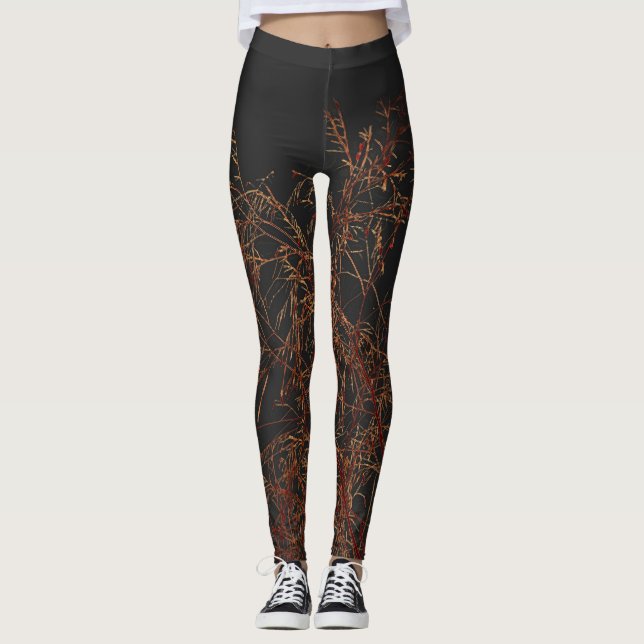Charcoal Gray Golden Tree Brunches Sky Leggings (Vorderseite)
