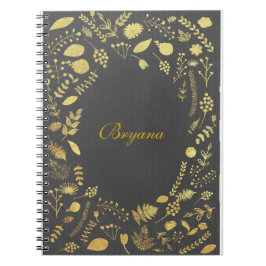 Charcoal Gray & Imitate Gold Floral Notebook Journ Notizblock