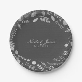 Charcoal Gray & Imitate Silver Floral Wedding Tell Pappteller