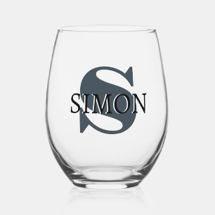 Charcoal Gray Initial und Black Name   Modern Weinglas Ohne Stiel