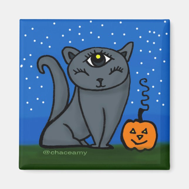 Charcoal Gray Katze mit einem dritten Auge Magnet (Vorne)