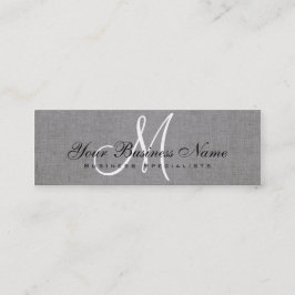 Charcoal Gray Linen Simple Monogram Mini Visitenkarte