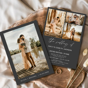 Charcoal Gray Minimalistisch Elegantes Foto Hochze Einladung