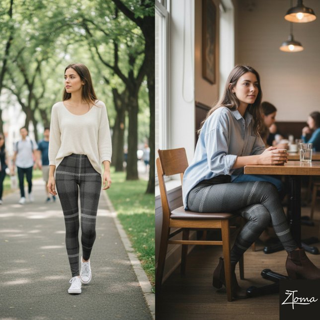 Charcoal Gray Monochromatic Square Plaid Tartan Leggings (Von Creator hochgeladen)