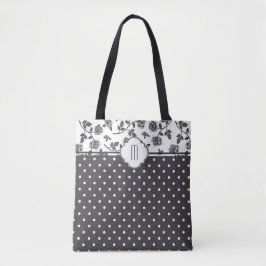 Charcoal Gray Rose Polka Dot Monogram