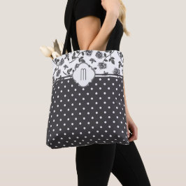 Charcoal Gray Rose Polka Dot Monogram