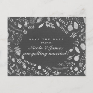 Charcoal Gray Silver Floral Save the Date Postkart Ankündigungspostkarte