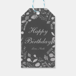 Charcoal Gray & Silver Floral Wedding-Geschenk-Tag Geschenkanhänger