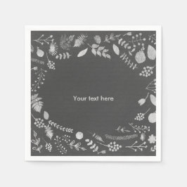 Charcoal Gray & Silver Floral Wedding Napkins Serviette